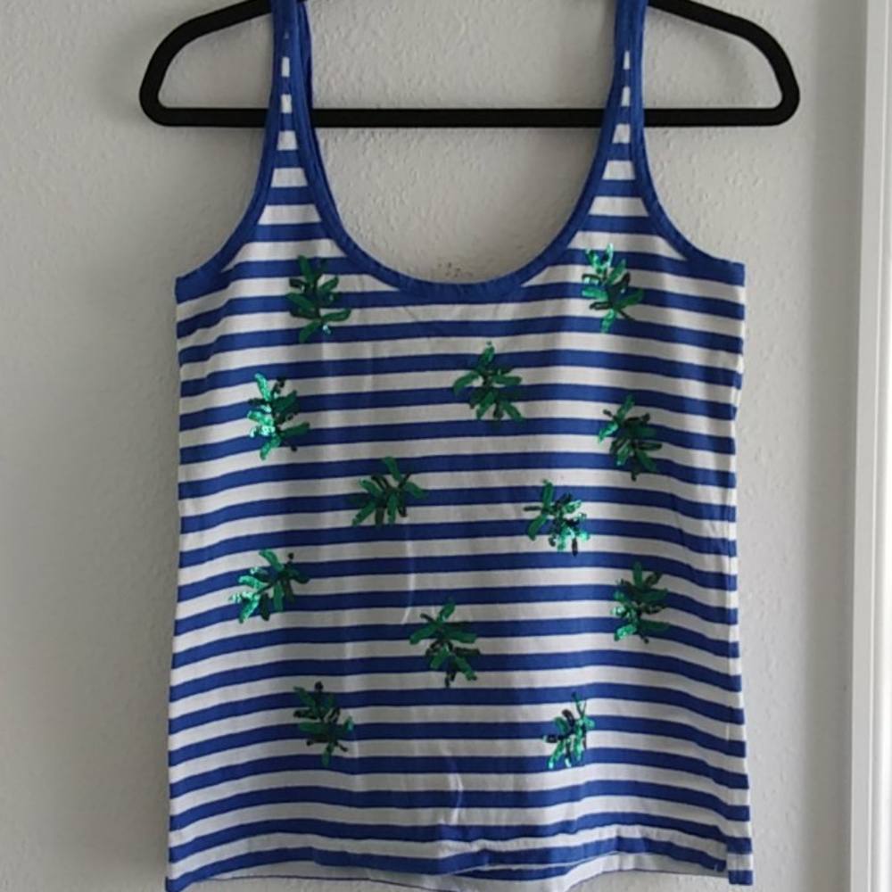 NWOT J. Crew Blue Striped Tank Top
